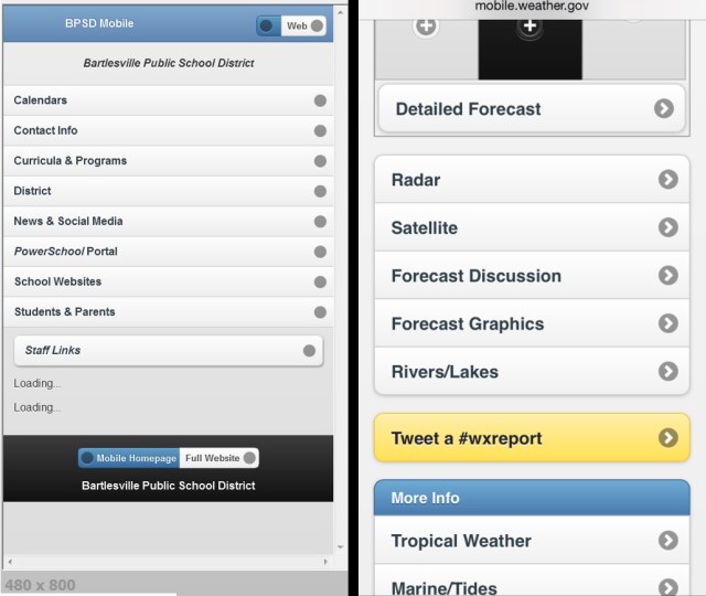 My first jQuery page and a NWS mobile page