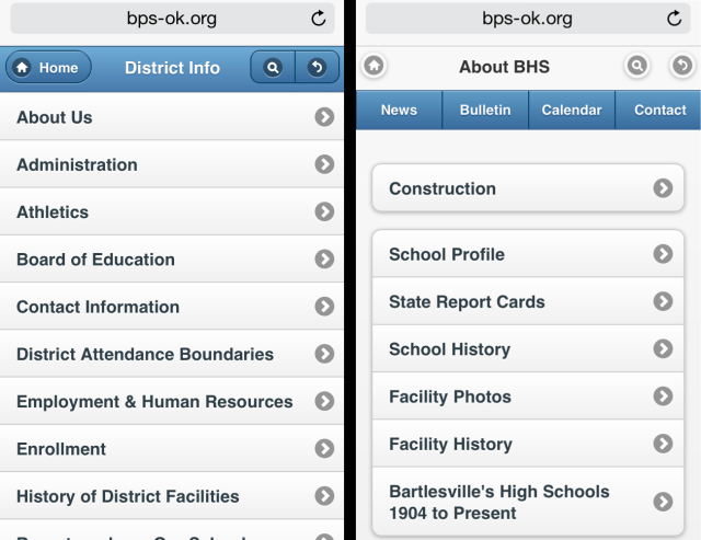 Different headers and buttons help distinguish the two mobile sites