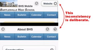 The homepage swaps the go-back button for an escape hatch