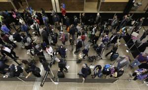 A typical TSA screening line