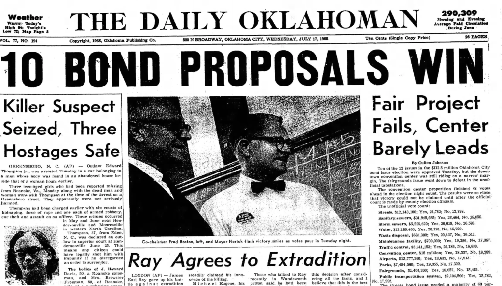 1968 city bond election headline