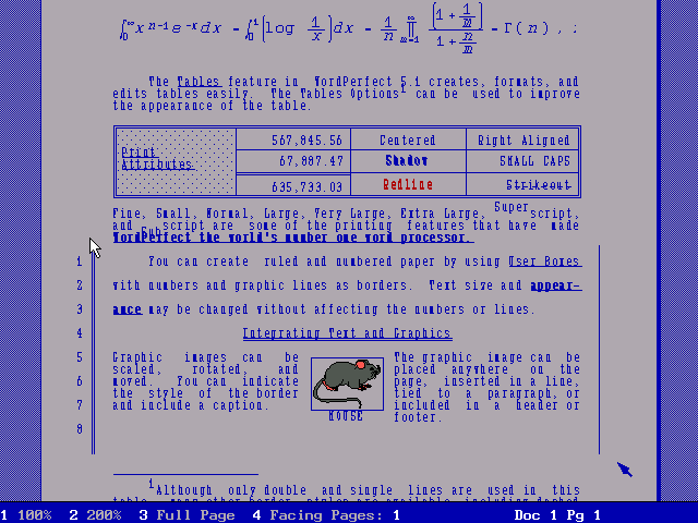 WordPerfect 5.1 for DOS graphical preview