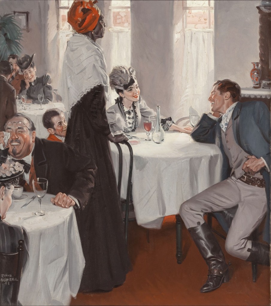 Saratoga Trunk restaurant scene by Tom Lovell
