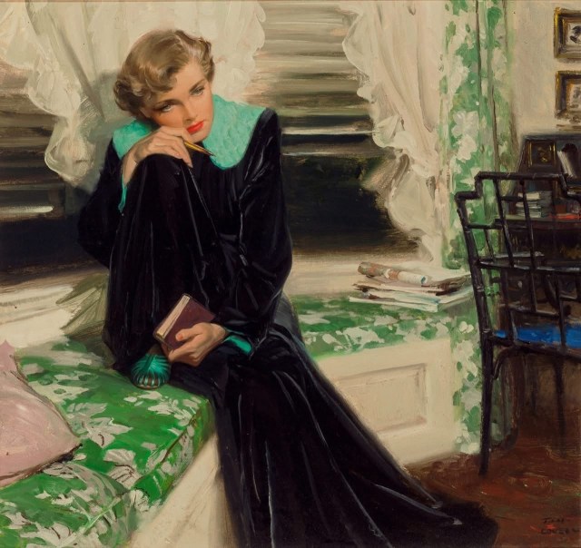 pensive woman by Tom Lovell