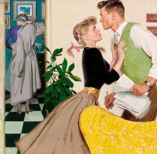 older and younger woman and man by Tom Lovell
