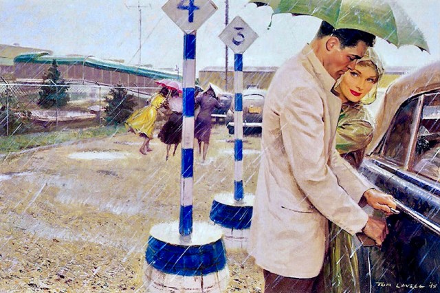 rain in parking lot by Tom Lovell